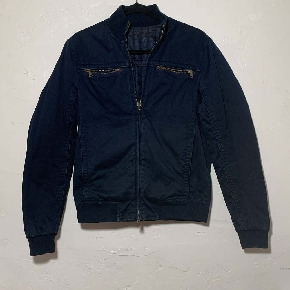 Armani Collezioni Reversible Blue Bomber Geometric Panel Jacket